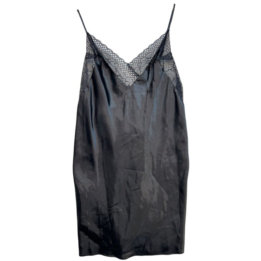 Ambrielle Women's Lace V Neck Sleepwear Mini Dress Lightweight Size M Black